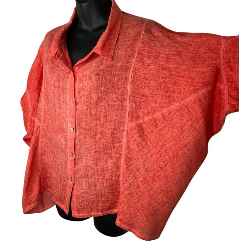 Inizio Made in Italy Womens Button Up Shirt Linen Cap Sleeve Size Med 100% Linen - Picture 10 of 15